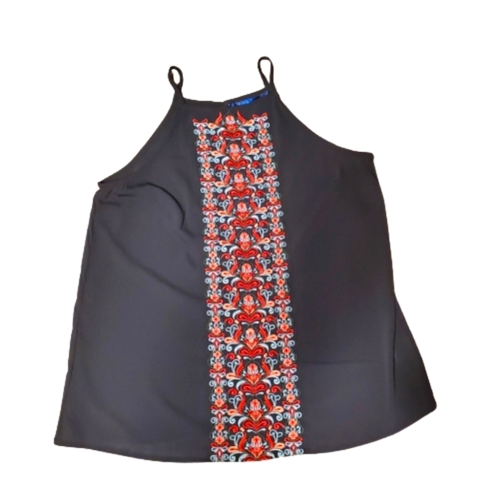 Floral Embroidered Black Women's Tank Top Size Small
